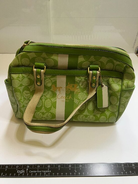 Coach Handbags - Coach Green Signature Heritage Satchel (Model 13190),